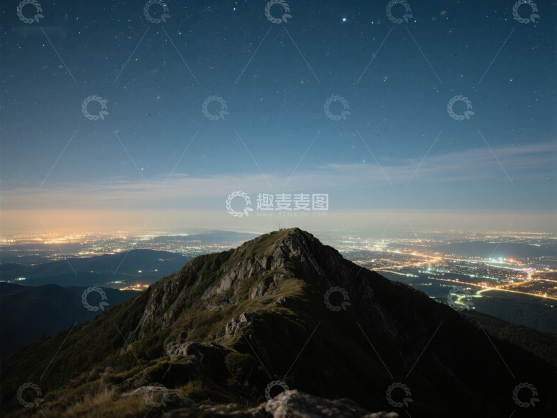 高清大图下载【趣麦麦图】夜幕下的山峰与城市灯火