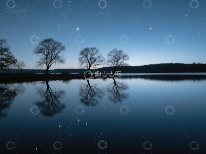 高清大图下载【趣麦麦图】夜空下的湖面倒影