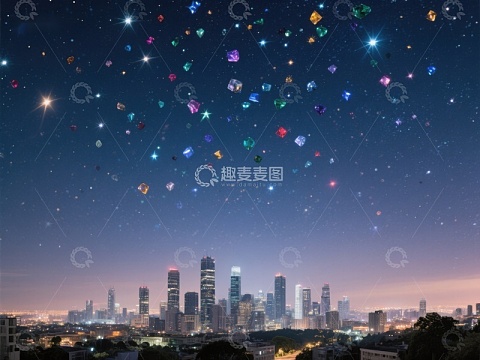 夜空璀璨宝石与城市天际线