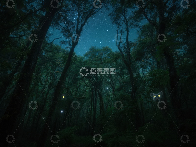 高清大图下载【趣麦麦图】夜林深处，猫眼闪烁