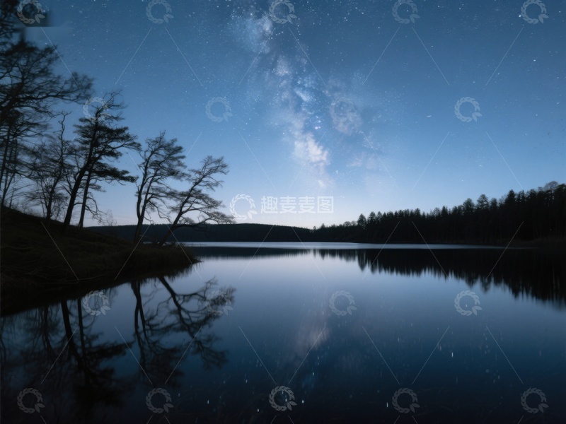 高清大图下载【趣麦麦图】夜空银河映照湖面