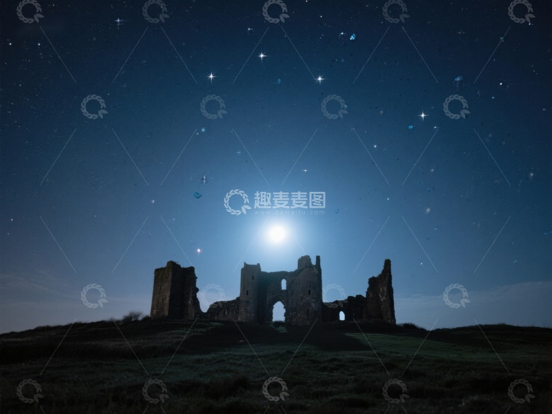 高清大图下载【趣麦麦图】月光下的古老废墟