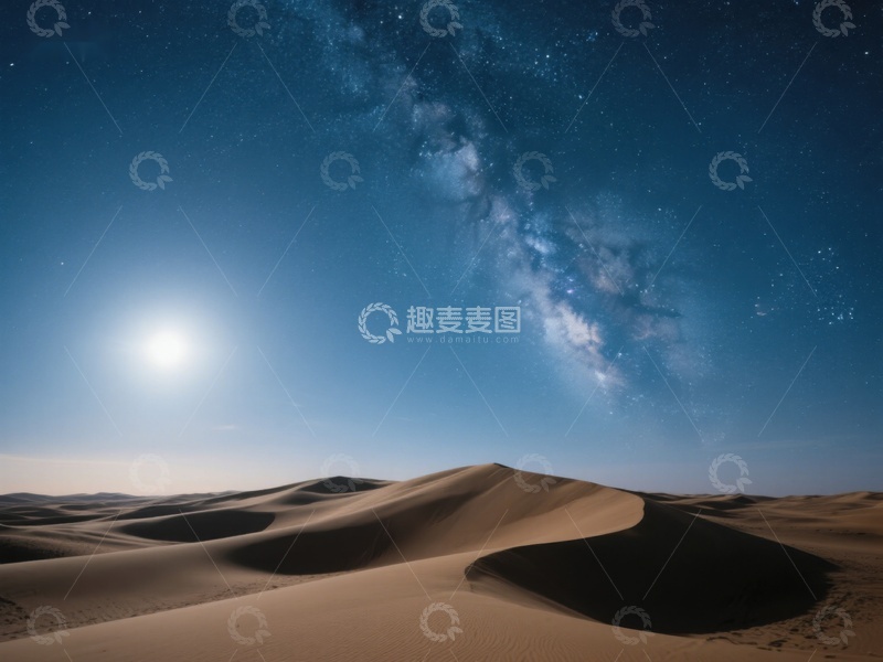 高清大图下载【趣麦麦图】沙漠夜景与银河