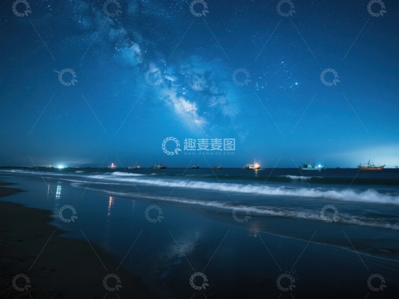 高清大图下载【趣麦麦图】夜空下的海滩与星河