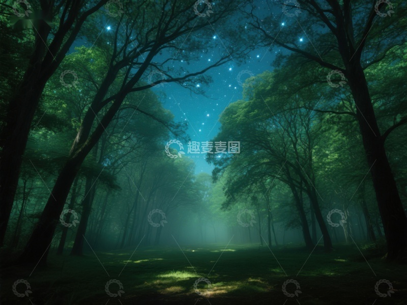 高清大图下载【趣麦麦图】夜幕森林星光闪烁
