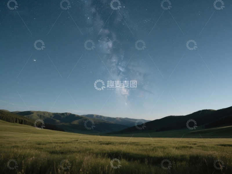 高清大图下载【趣麦麦图】夜空下的草原与山脉