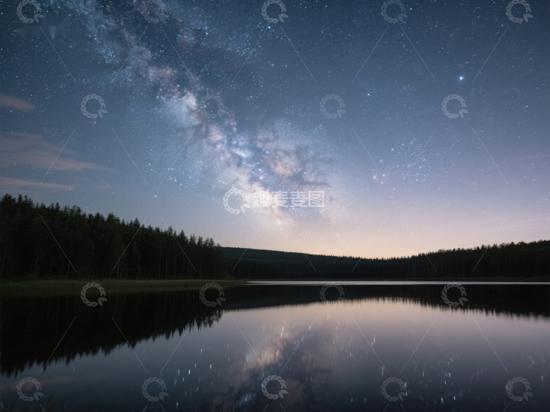 高清大图下载【趣麦麦图】银河映湖夜景