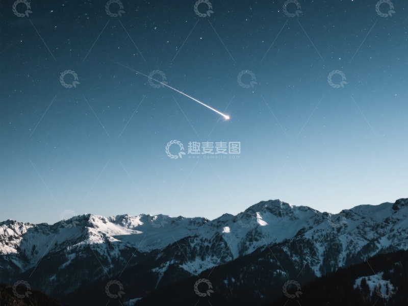 高清大图下载【趣麦麦图】夜空流星划过雪山之巅