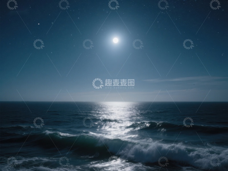 高清大图下载【趣麦麦图】月光下的海面波光粼粼