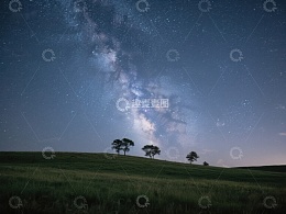 夜空银河下的孤树剪影
