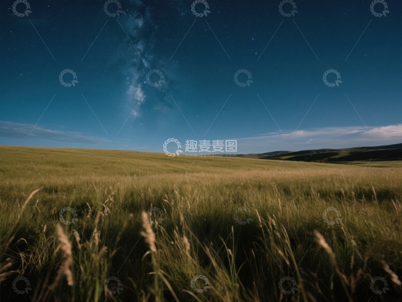 高清大图下载【趣麦麦图】夜空下的草原