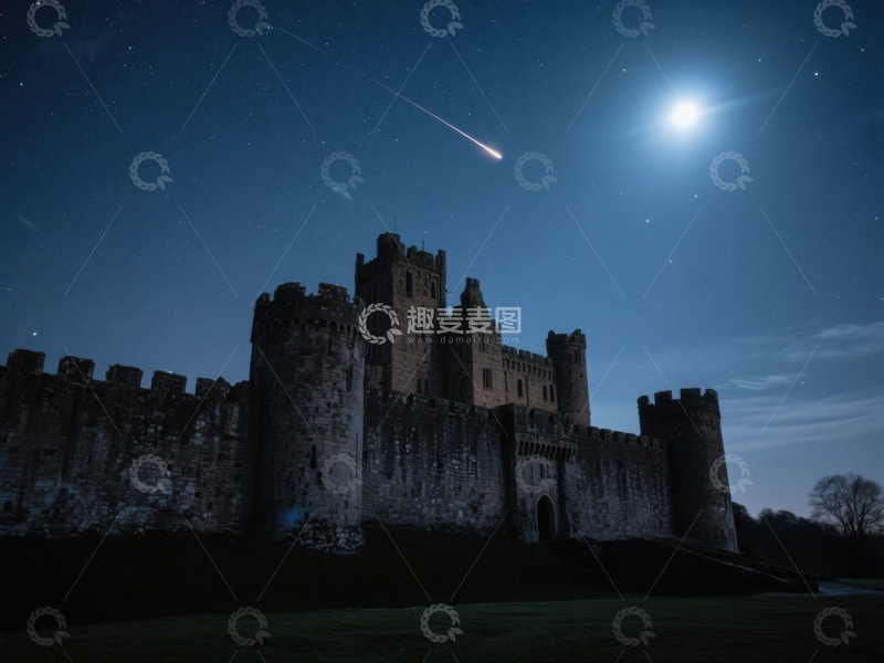 高清大图下载【趣麦麦图】夜空流星划过古堡