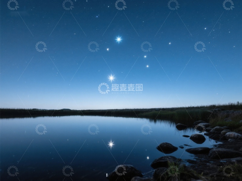 高清大图下载【趣麦麦图】夜空星辰映照静谧湖面