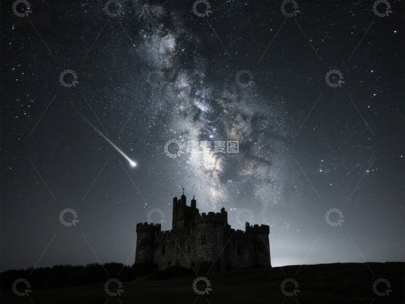高清大图下载【趣麦麦图】夜空银河下的古老城堡