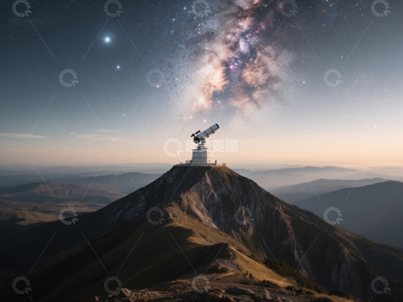 高清大图下载【趣麦麦图】山顶天文台观测璀璨星空