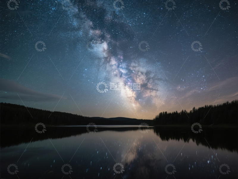 高清大图下载【趣麦麦图】银河映湖夜景