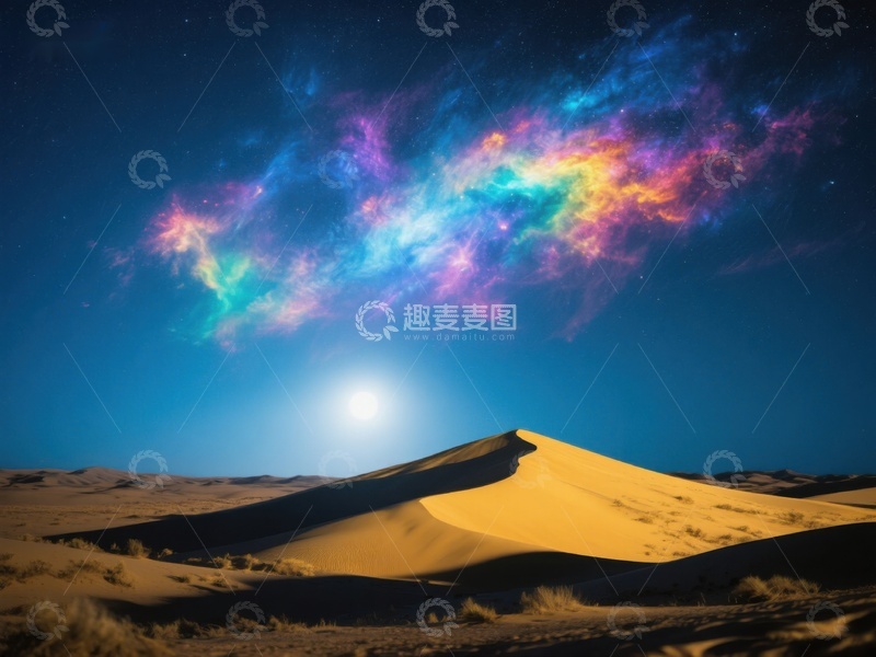 高清大图下载【趣麦麦图】沙漠夜景与多彩星云