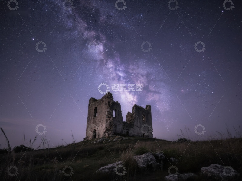 高清大图下载【趣麦麦图】星空下的古老废墟