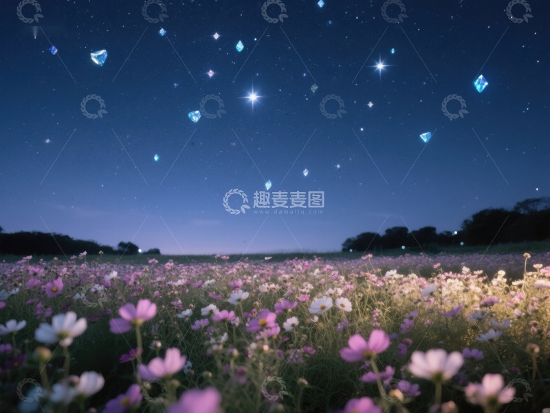 高清大图下载【趣麦麦图】夜空下的花海