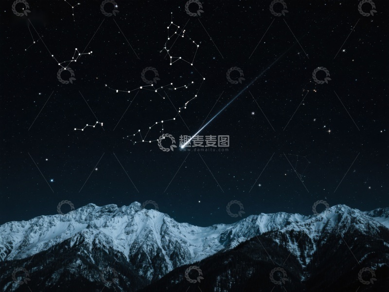 高清大图下载【趣麦麦图】流星划过雪山夜空