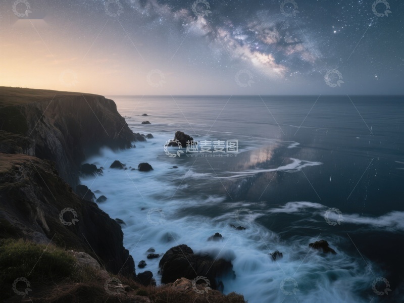 高清大图下载【趣麦麦图】星河璀璨下的海岸奇观