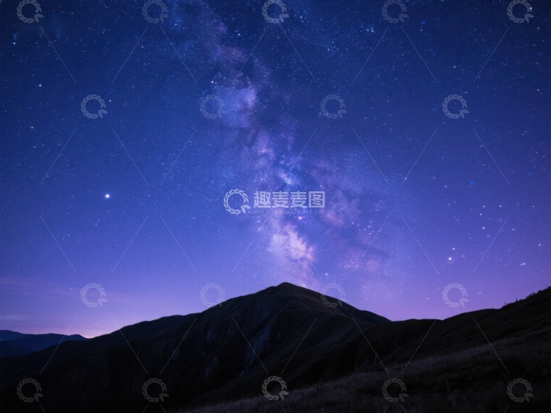高清大图下载【趣麦麦图】夜空银河与山峦剪影