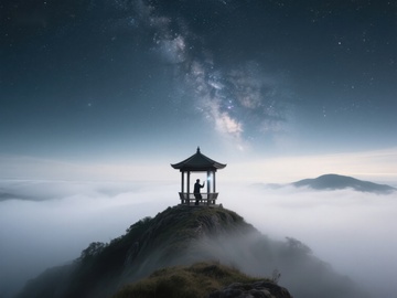 山顶亭台夜观星河