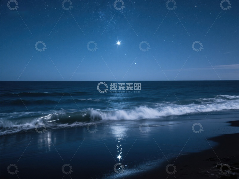 高清大图下载【趣麦麦图】夜空下的海浪与星辰