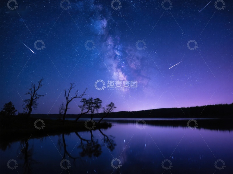 高清大图下载【趣麦麦图】银河映湖夜景