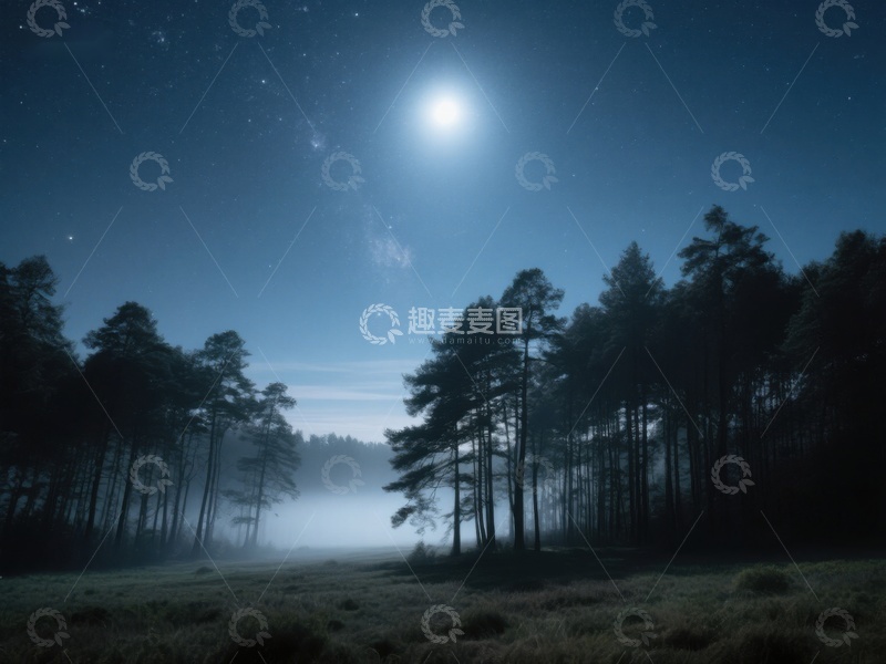 高清大图下载【趣麦麦图】月光下的森林夜景