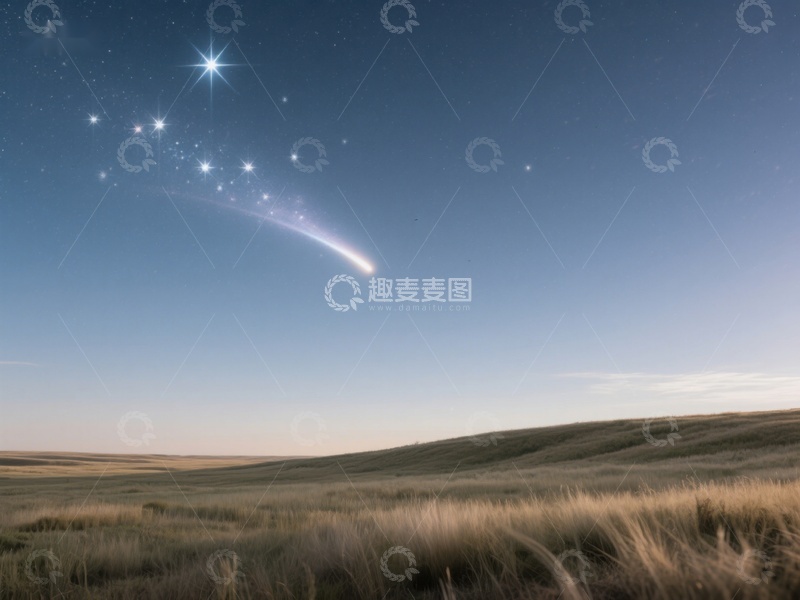高清大图下载【趣麦麦图】夜空流星划过草原