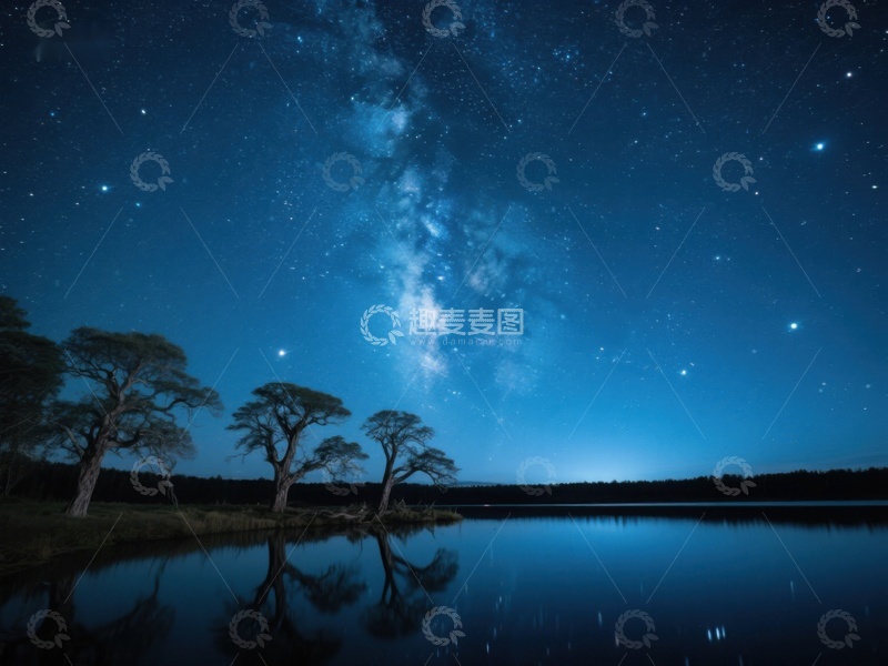 高清大图下载【趣麦麦图】银河映照湖面，夜空下的宁静美景