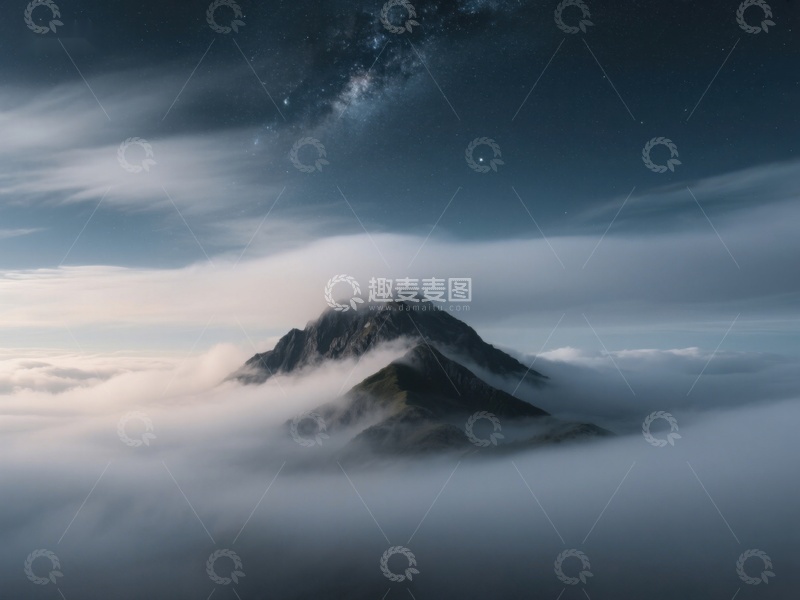 高清大图下载【趣麦麦图】云海之上，夜空下的山峰