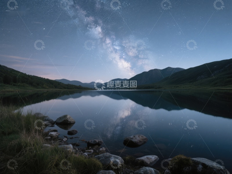 高清大图下载【趣麦麦图】星河映湖，静谧夜景