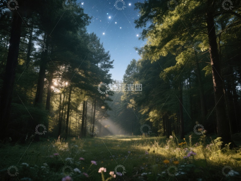 高清大图下载【趣麦麦图】星光下的森林清晨