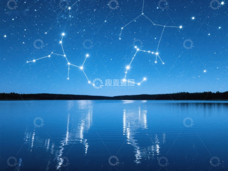 高清大图下载【趣麦麦图】夜空星座映湖面
