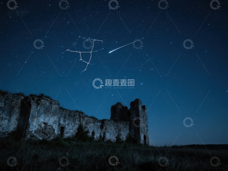 高清大图下载【趣麦麦图】夜空下的古堡与星座