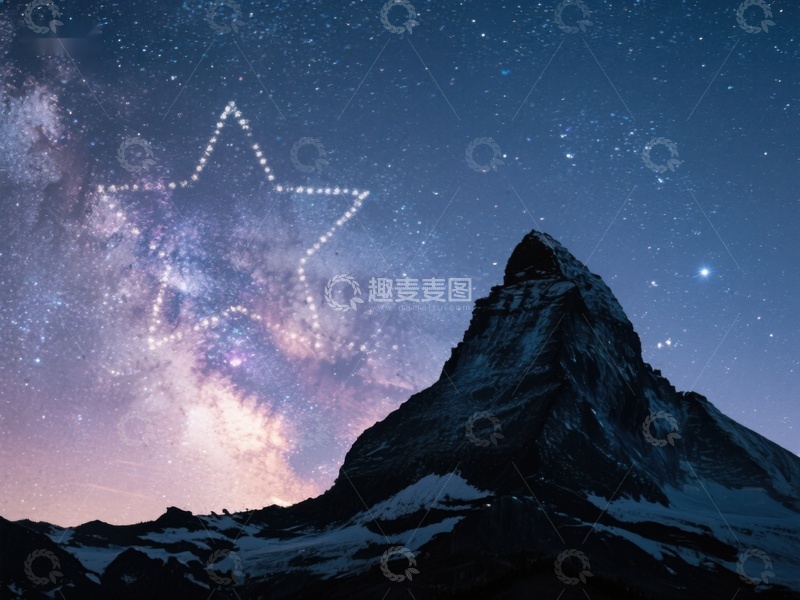 高清大图下载【趣麦麦图】星空下的山峰与星形星座