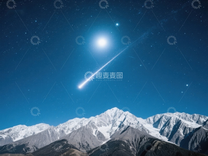 高清大图下载【趣麦麦图】流星划过雪山夜空
