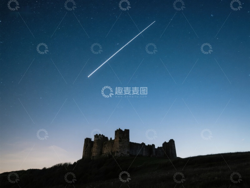 高清大图下载【趣麦麦图】夜空流星划过古堡剪影