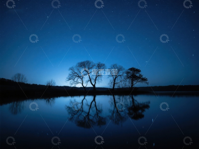 高清大图下载【趣麦麦图】夜空下的湖面树影