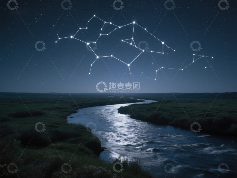 高清大图下载【趣麦麦图】-夜空星河与蜿蜒河流