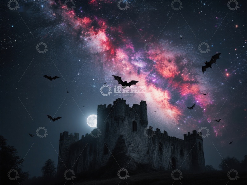 高清大图下载【趣麦麦图】星空下的古堡与飞蝠