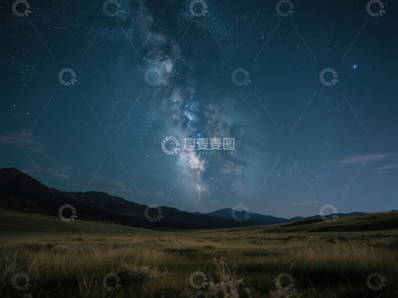 高清大图下载【趣麦麦图】夜空银河下的草原风光