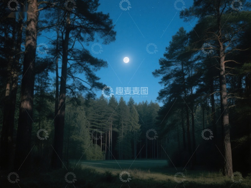 高清大图下载【趣麦麦图】月光下的森林小径