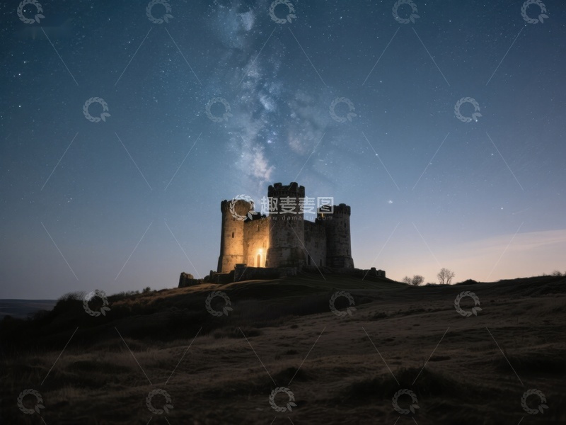 高清大图下载【趣麦麦图】夜空下的古堡剪影