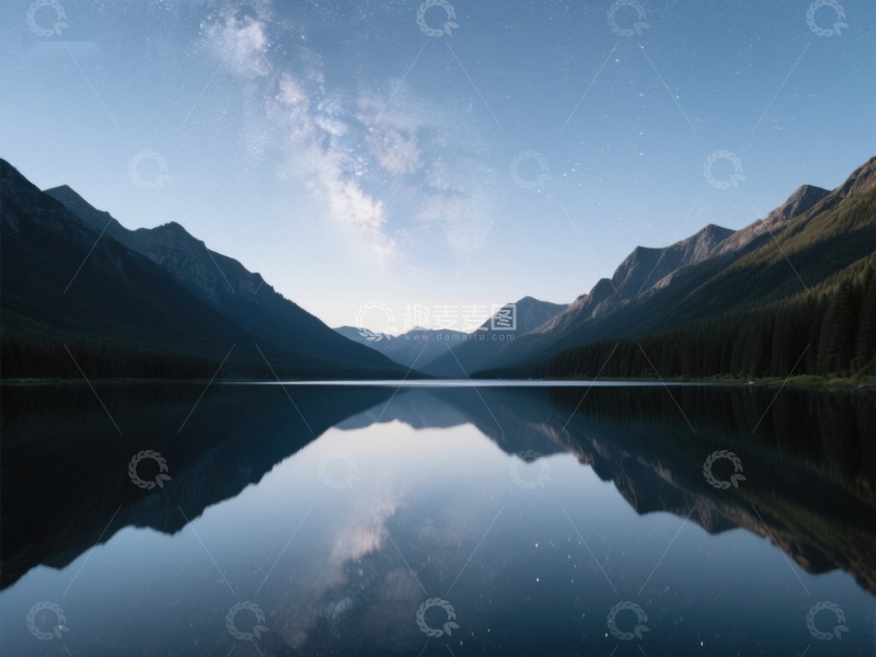 高清大图下载【趣麦麦图】星夜湖畔，山影倒映