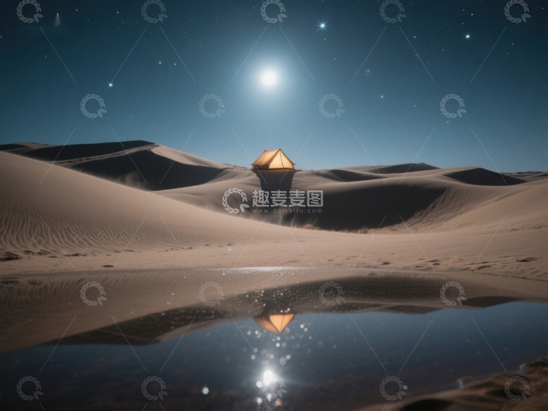 高清大图下载【趣麦麦图】沙漠夜景中的帐篷倒影