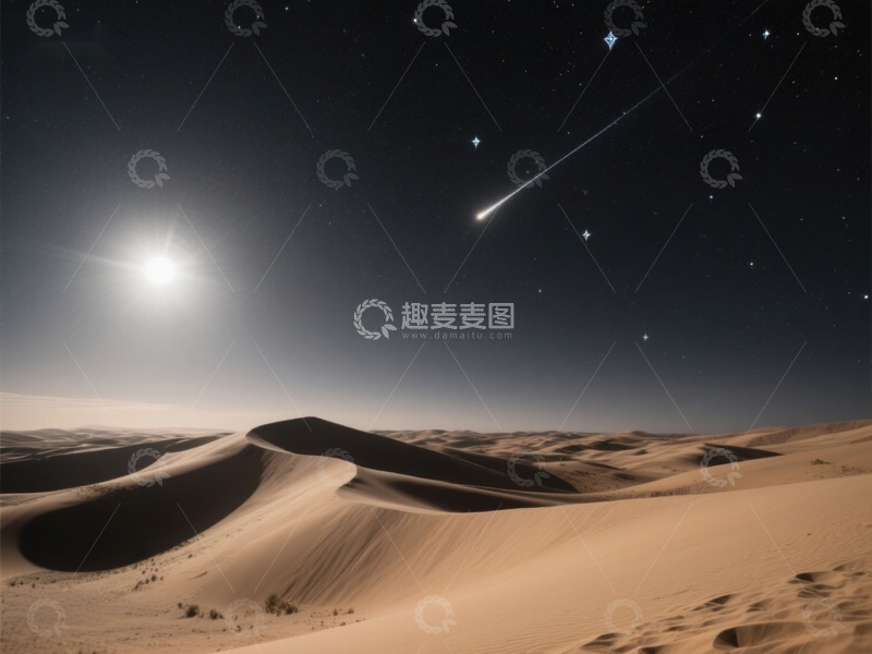 高清大图下载【趣麦麦图】沙漠夜景：流星划过星空