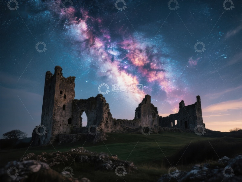高清大图下载【趣麦麦图】星空下的古老城堡遗迹